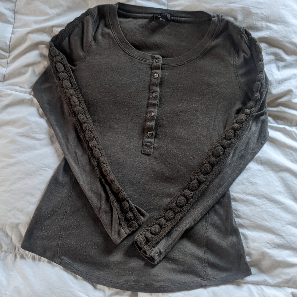 Sanctuary button up casual shirt  with embellishments on the sleeves in medium.
